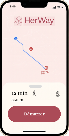 Écran itinéraire sécurisé HerWay